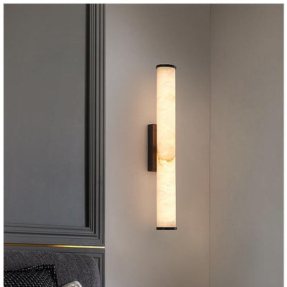 Minimalist LED wall lamp featuring integrated lighting and a stylish marble accent, designed for modern indoor spaces. 1