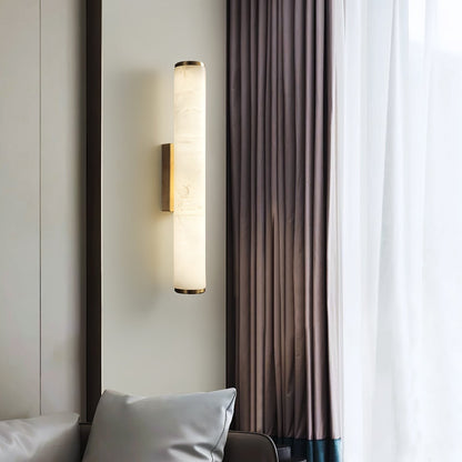 Minimalist LED wall lamp featuring integrated lighting and a stylish marble accent, designed for modern indoor spaces. 2