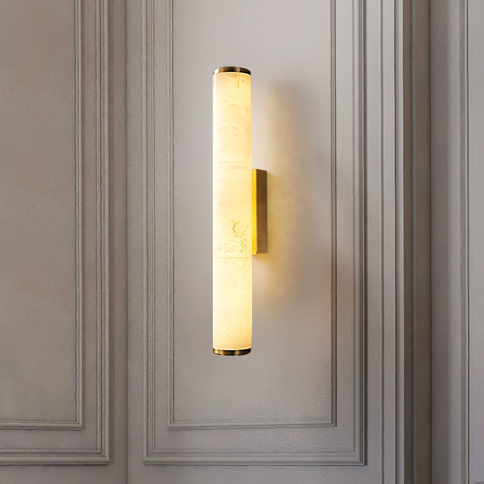 Minimalist LED wall lamp featuring integrated lighting and a stylish marble accent, designed for modern indoor spaces. 8