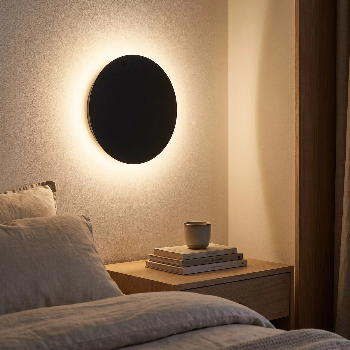 Minimalist LED wall light in black and white, featuring touch dimming and a wireless USB rechargeable design, perfect for modern home decor. 2