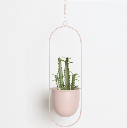 Minimalist plant hanger for hanging pots, featuring a modern metal design perfect for indoor use, showcasing versatility for various decor styles. 6