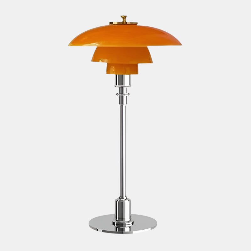 Minimalist table lamp featuring a warm LED light and elegant glass shade, ideal for bedside or desk use, with a sleek modern metal base. 0
