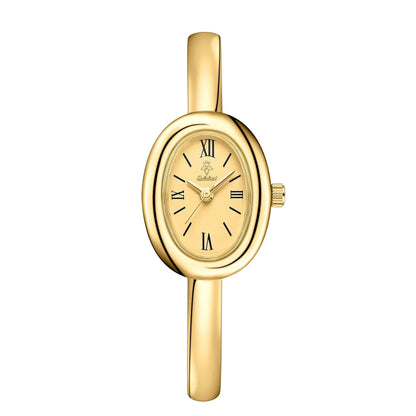 Minimalist women's watch featuring a golden glow dial and sleek stainless steel bracelet, perfect for everyday elegance. 6