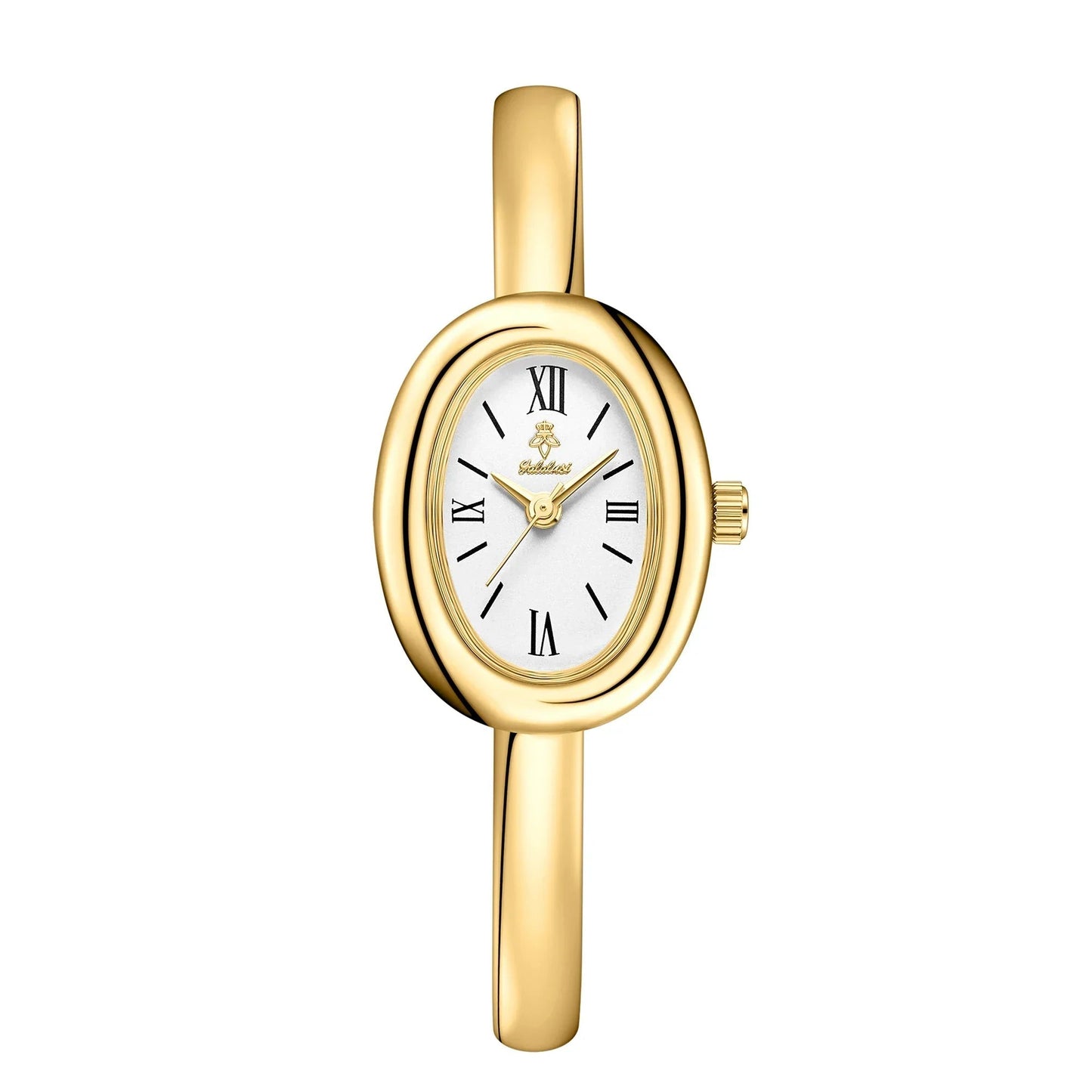 Minimalist women's watch featuring a golden glow dial and sleek stainless steel bracelet, perfect for everyday elegance. 7