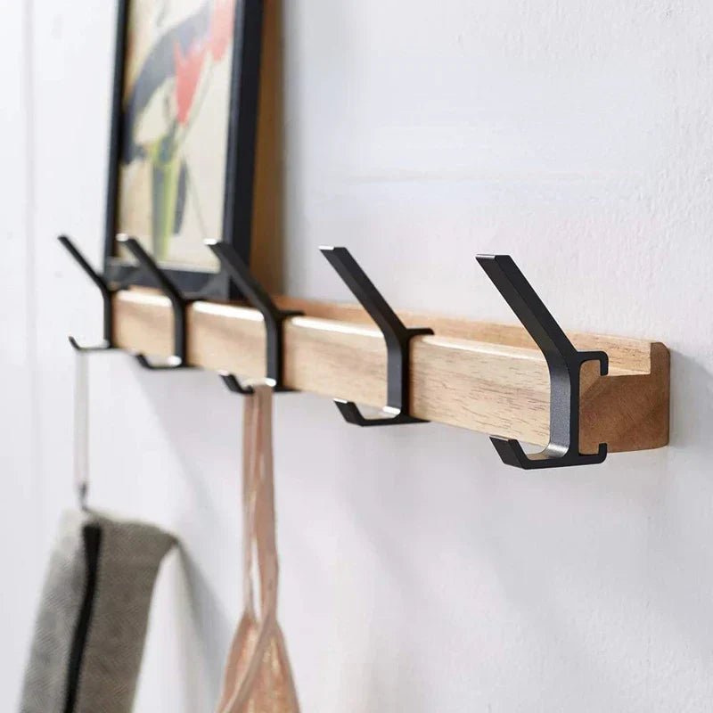 Mobile Wall Hanger with Movable Hooks in a sleek minimalist design, featuring black rubber wood and aluminum, perfect for organizing coats, bags, and accessories 0