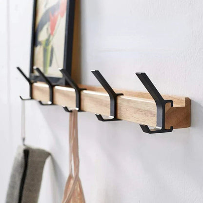 Mobile Wall Hanger with Movable Hooks in a sleek minimalist design, featuring black rubber wood and aluminum, perfect for organizing coats, bags, and accessories 0