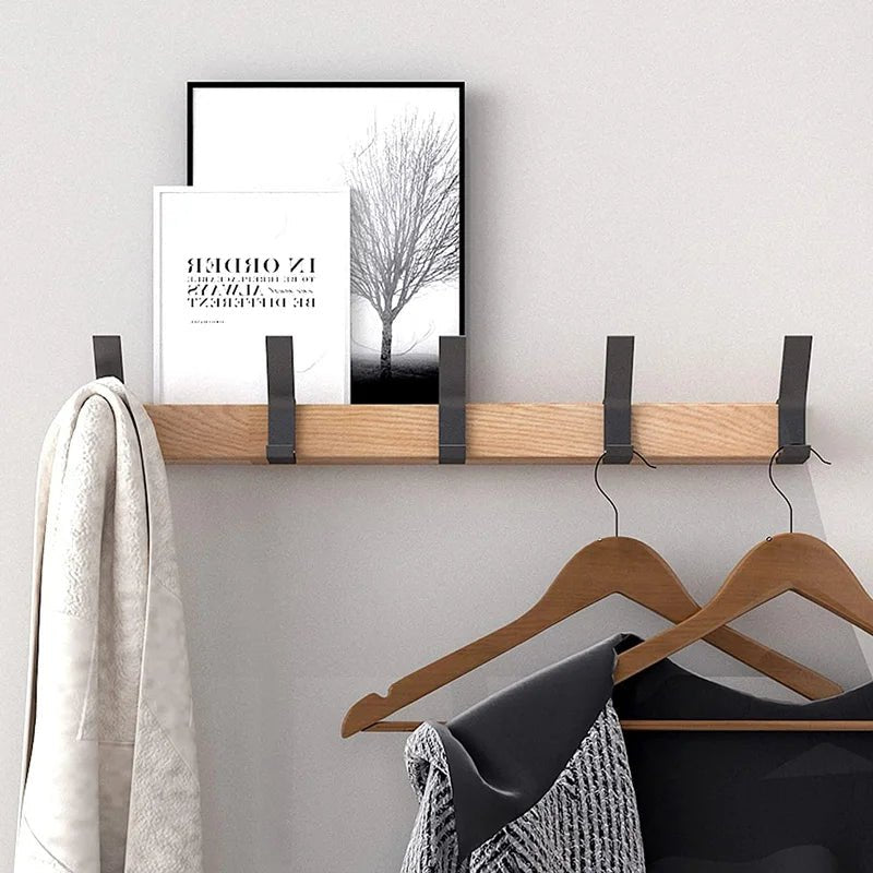 Mobile Wall Hanger with Movable Hooks in a sleek minimalist design, featuring black rubber wood and aluminum, perfect for organizing coats, bags, and accessories 2