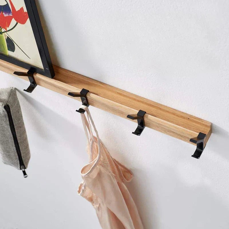 Mobile Wall Hanger with Movable Hooks in a sleek minimalist design, featuring black rubber wood and aluminum, perfect for organizing coats, bags, and accessories 1