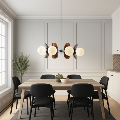 Modern chandelier light featuring an adjustable cable, showcasing a Bauhaus-inspired iron design complemented by elegant frosted glass spheres. 5
