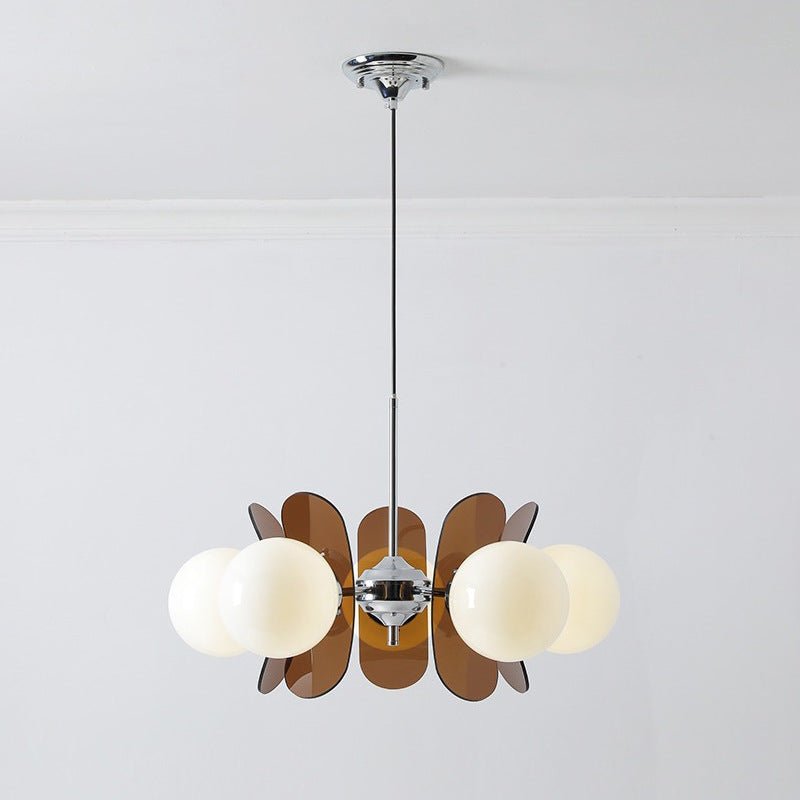 Modern chandelier light featuring an adjustable cable, showcasing a Bauhaus-inspired iron design complemented by elegant frosted glass spheres. 0