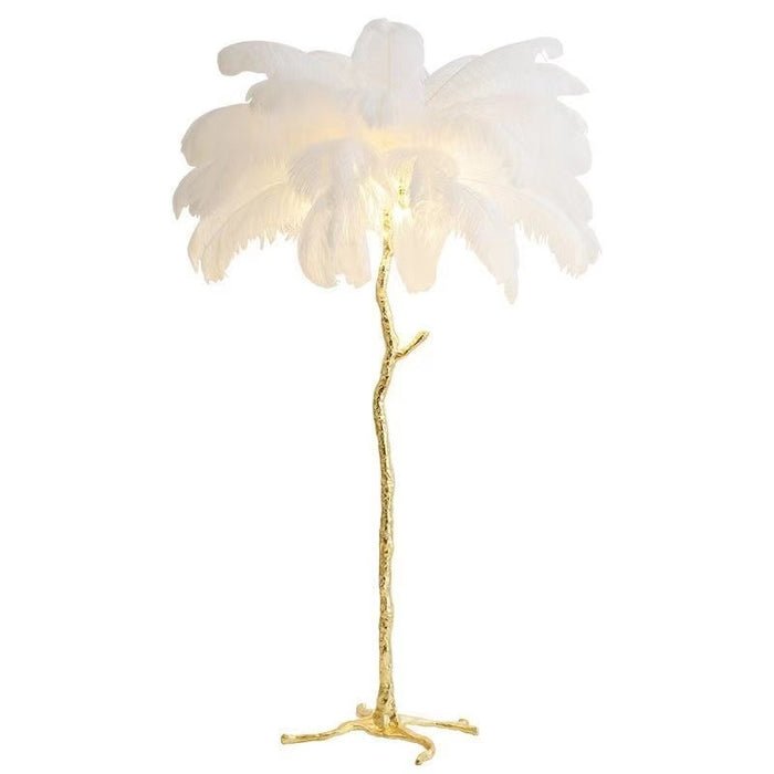 Modern floor lamp featuring a dimmable LED light and an elegant ostrich feather shade, perfect for enhancing stylish interiors. 0