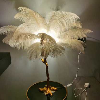 Modern floor lamp featuring a dimmable LED light and an elegant ostrich feather shade, perfect for enhancing stylish interiors. 5