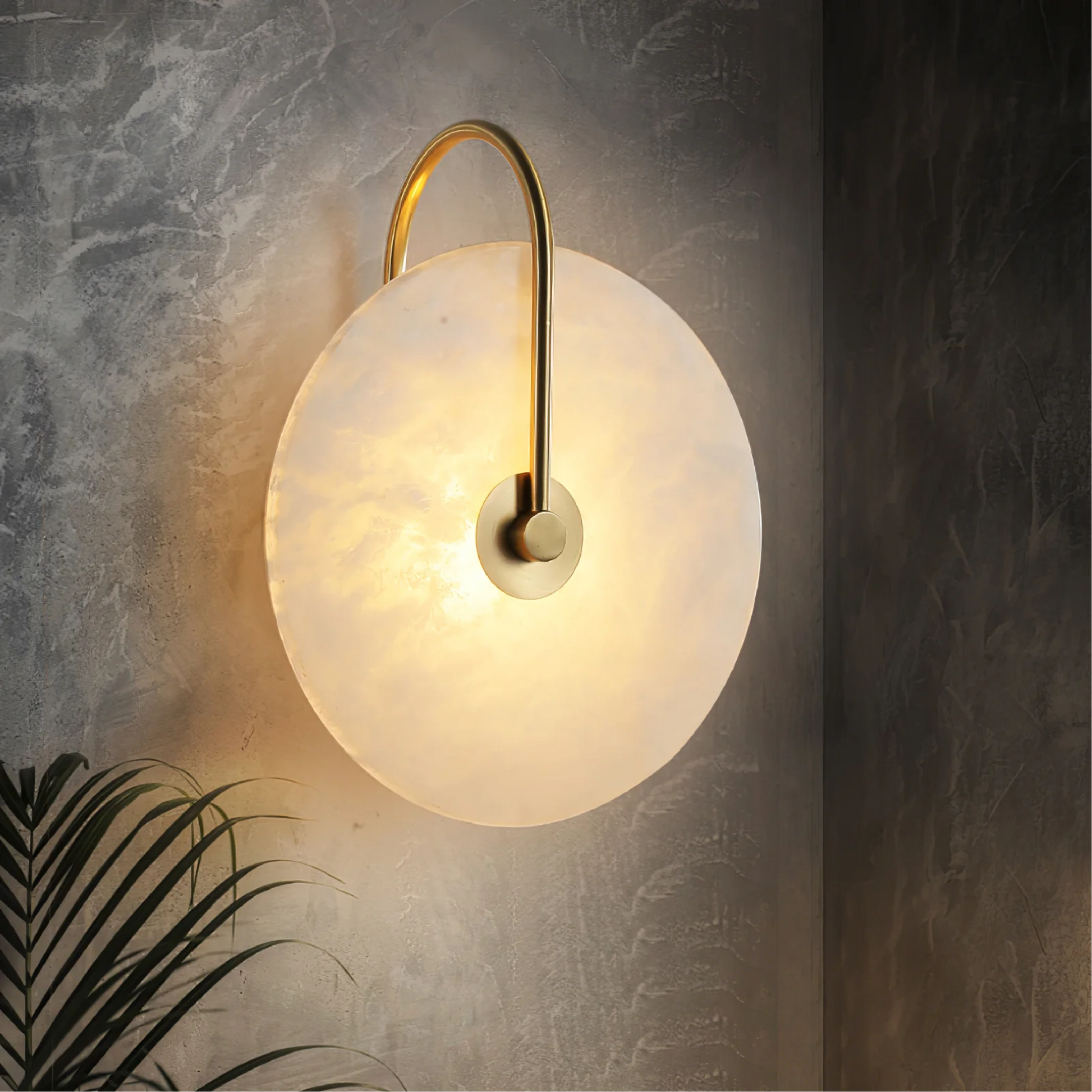 Modern LED wall lamp featuring a sleek golden arm and a stylish marble shade, perfect for minimalist home decor and elegant lighting solutions. 1