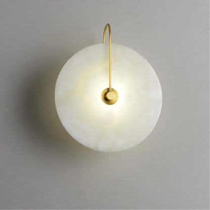 Modern LED wall lamp featuring a sleek golden arm and a stylish marble shade, perfect for minimalist home decor and elegant lighting solutions. 6