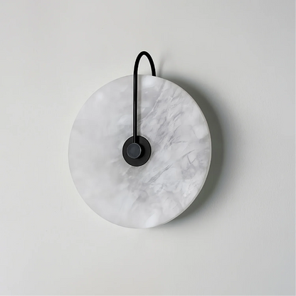 Modern LED wall lamp featuring a sleek golden arm and a stylish marble shade, perfect for minimalist home decor and elegant lighting solutions. 8