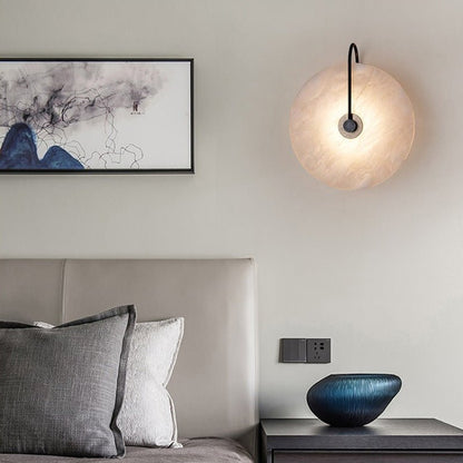 Modern LED wall lamp featuring a sleek golden arm and a stylish marble shade, perfect for minimalist home decor and elegant lighting solutions. 7