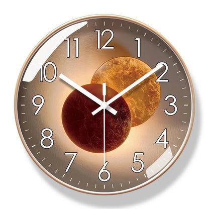 Modern round wall clock featuring an elegant acrylic design, perfect for home and office decor, with a noiseless quartz mechanism, available in 25cm and 3