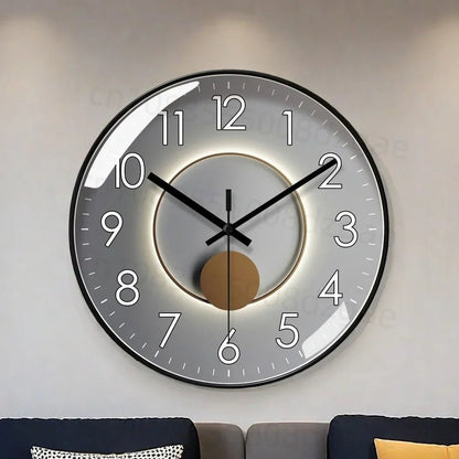 Modern round wall clock featuring an elegant acrylic design, perfect for home and office decor, with a noiseless quartz mechanism, available in 25cm and 1