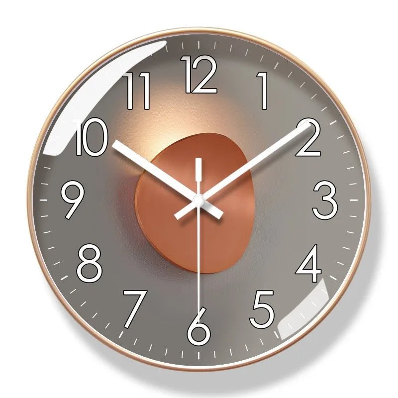 Modern round wall clock featuring an elegant acrylic design, perfect for home and office decor, with a noiseless quartz mechanism, available in 25cm and 7