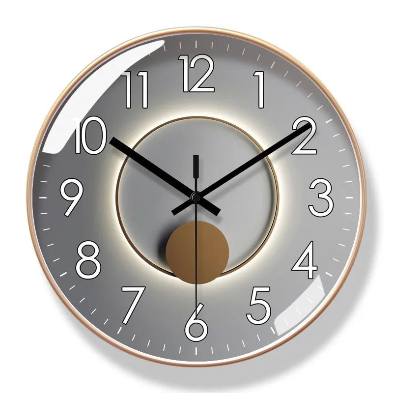 Modern round wall clock featuring an elegant acrylic design, perfect for home and office decor, with a noiseless quartz mechanism, available in 25cm and 5