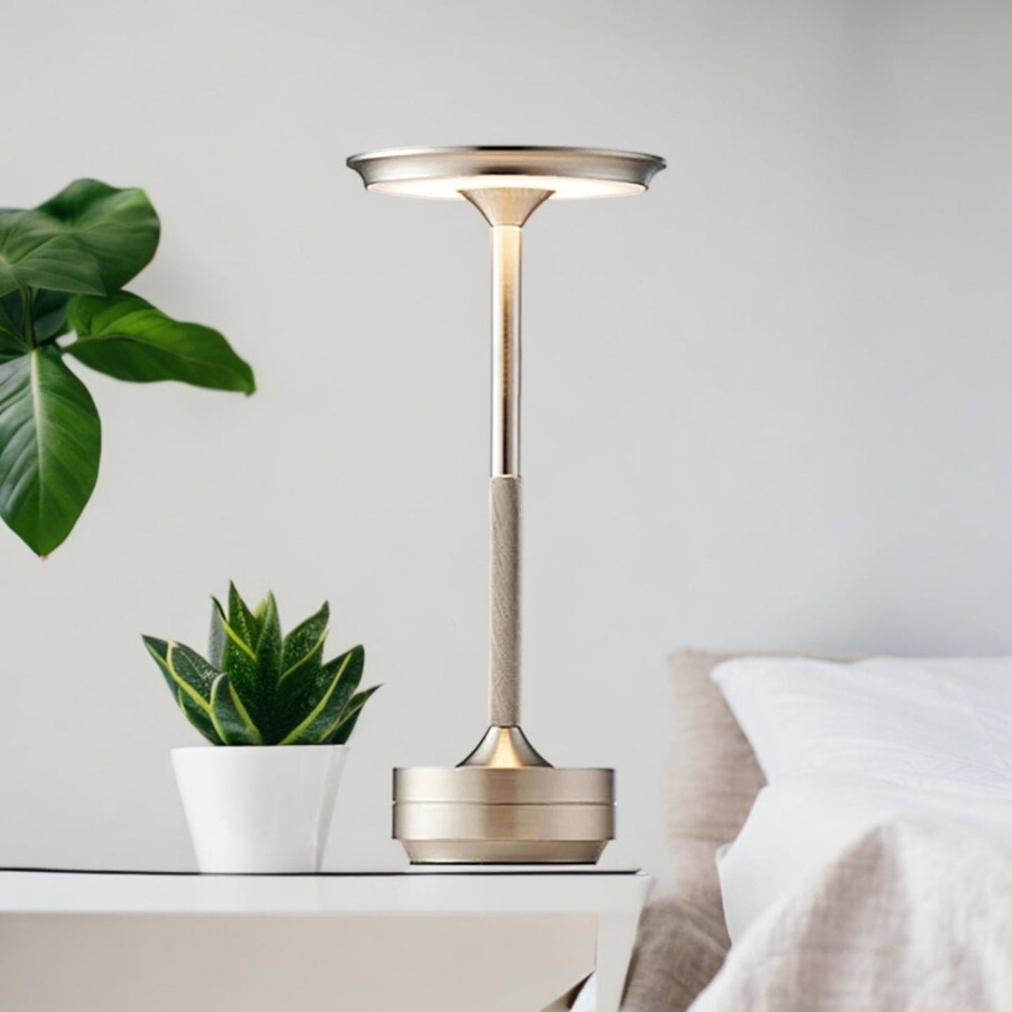 Modern table lamp featuring adjustable LED light, cordless and waterproof design, perfect for both indoor and outdoor settings. 4