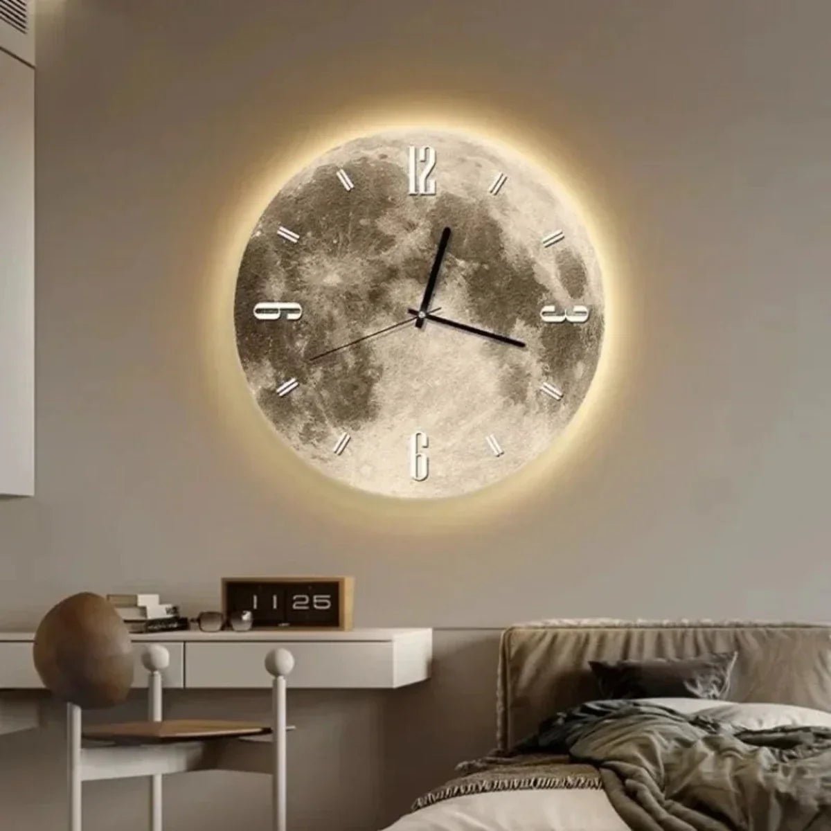 Modern wall clock featuring a unique wooden design with night sky lighting, perfect for enhancing contemporary interiors. 5