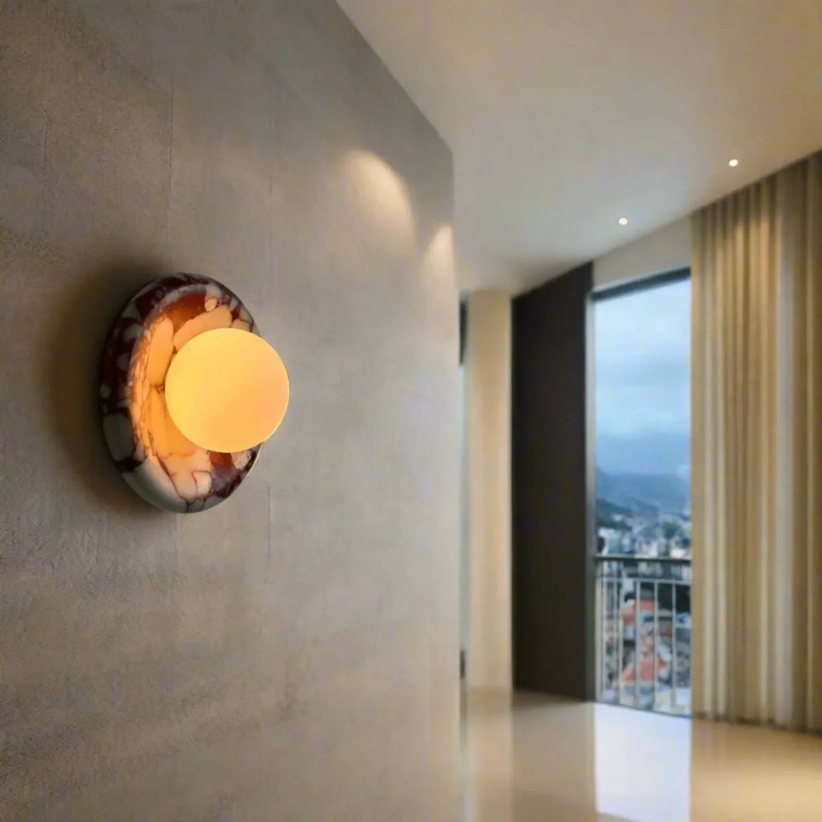 Modern wall lamp featuring a sleek marble design and frosted glass shade, perfect for contemporary décor, with energy-efficient LED lighting. 4
