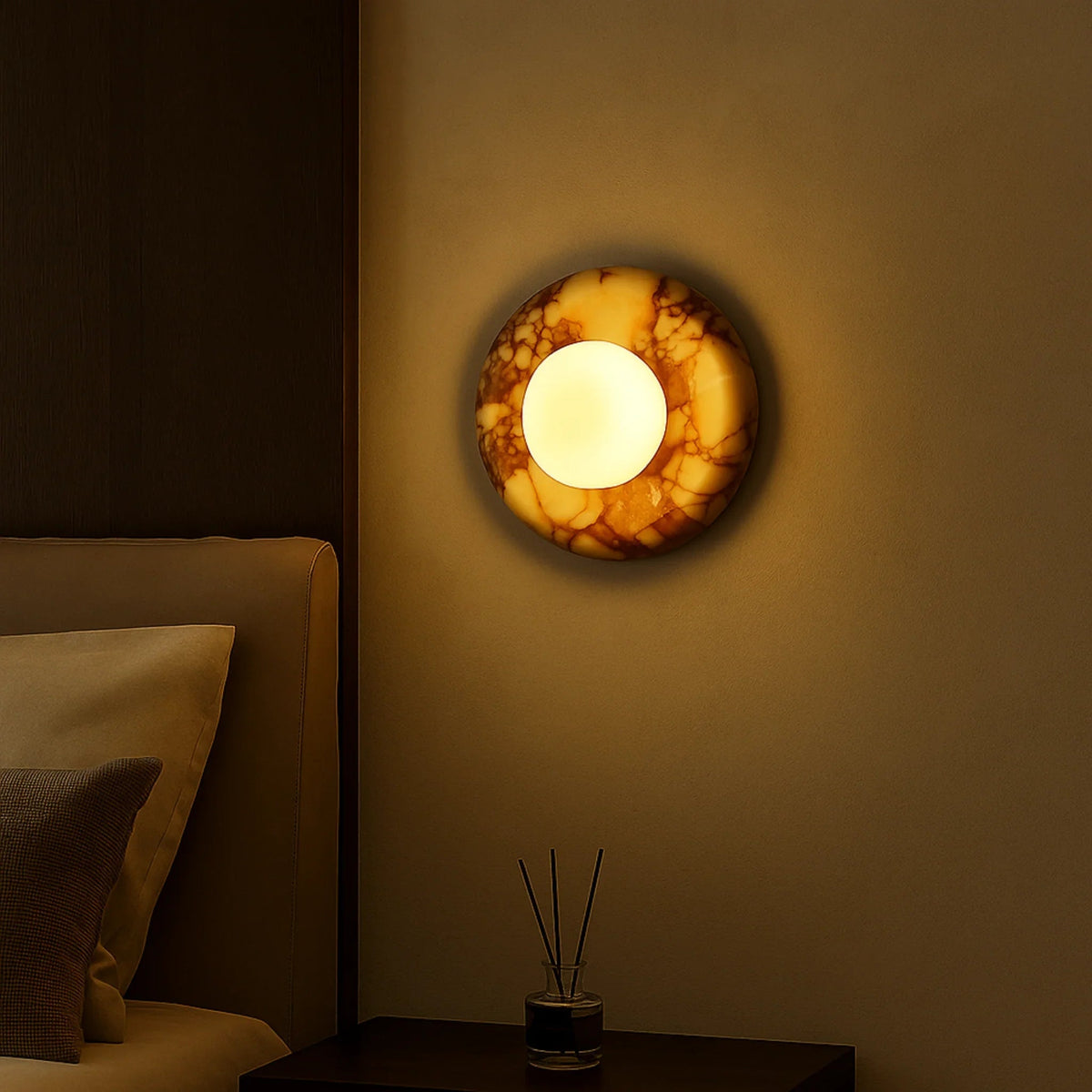 Modern wall lamp featuring a sleek marble design and frosted glass shade, perfect for contemporary décor, with energy-efficient LED lighting. 3