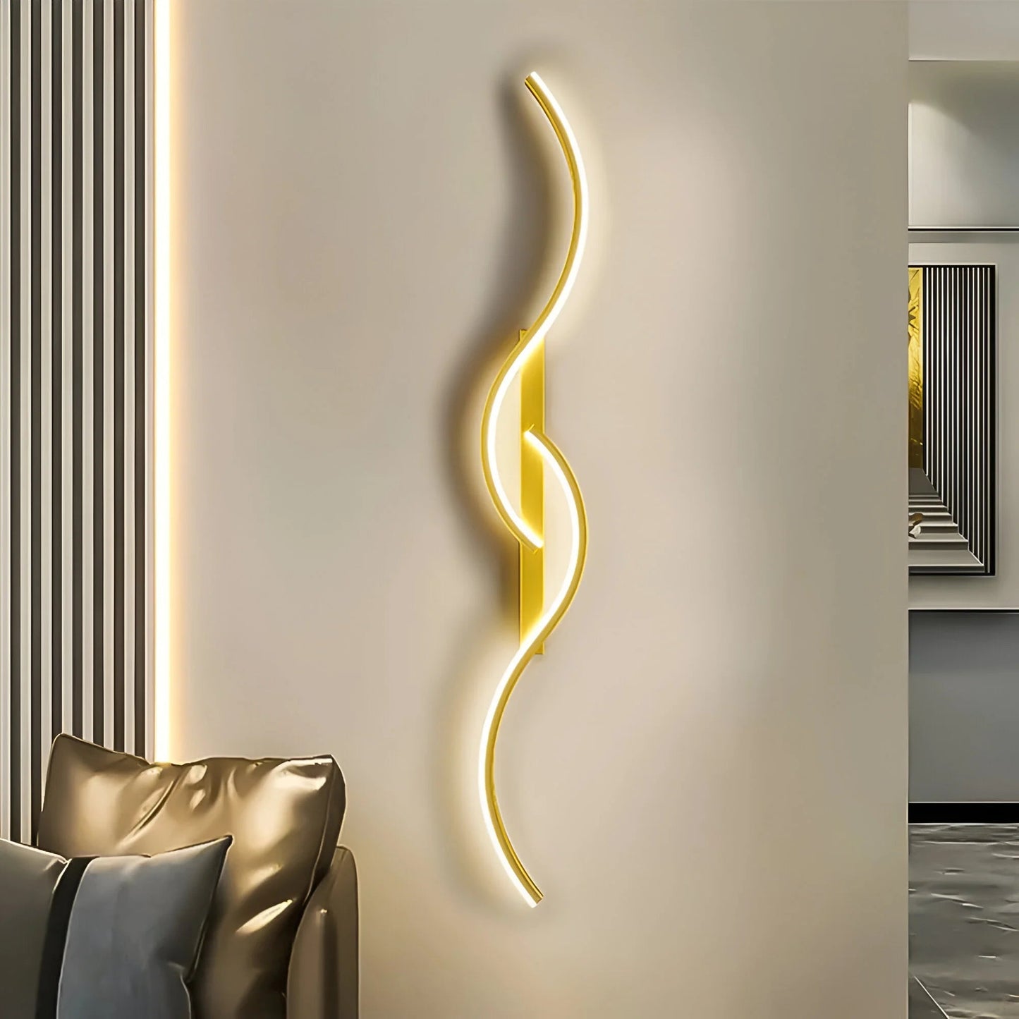 Modern wall light featuring a minimalist curved design, energy-efficient LED technology, and a sleek white metal fixture, perfect for enhancing indoor spaces. 0