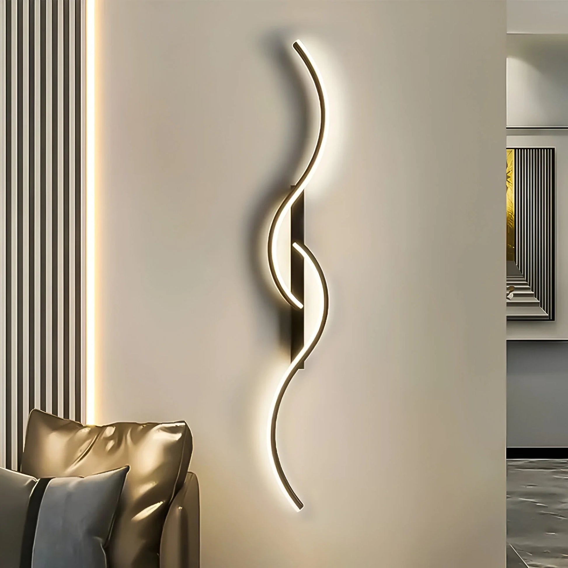 Modern wall light featuring a minimalist curved design, energy-efficient LED technology, and a sleek white metal fixture, perfect for enhancing indoor spaces. 1