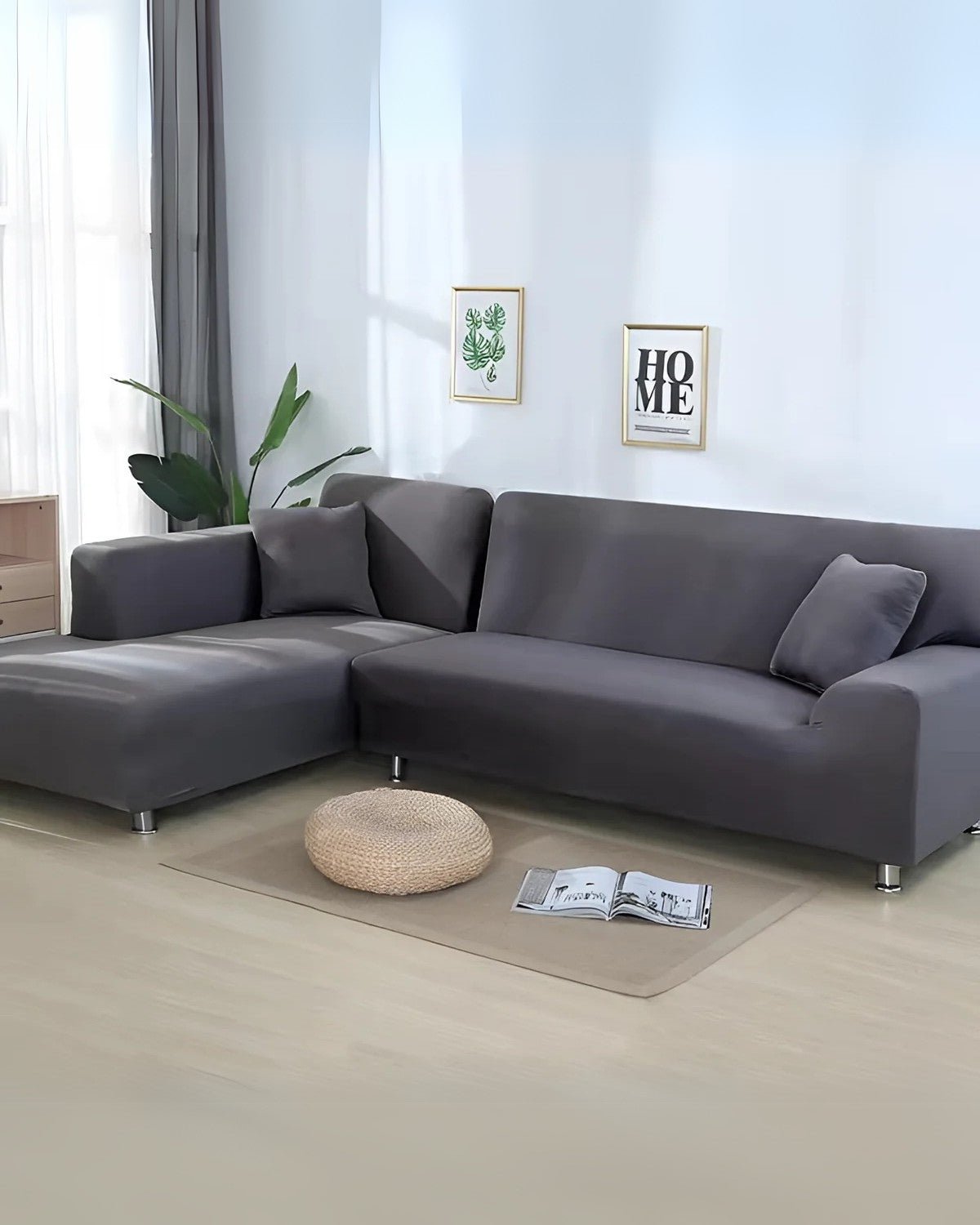 Modular sofa cover for sectional sofas made of flexible milk silk fabric, featuring an elegant modern design, suitable for sofas measuring 93-118 inches. 1