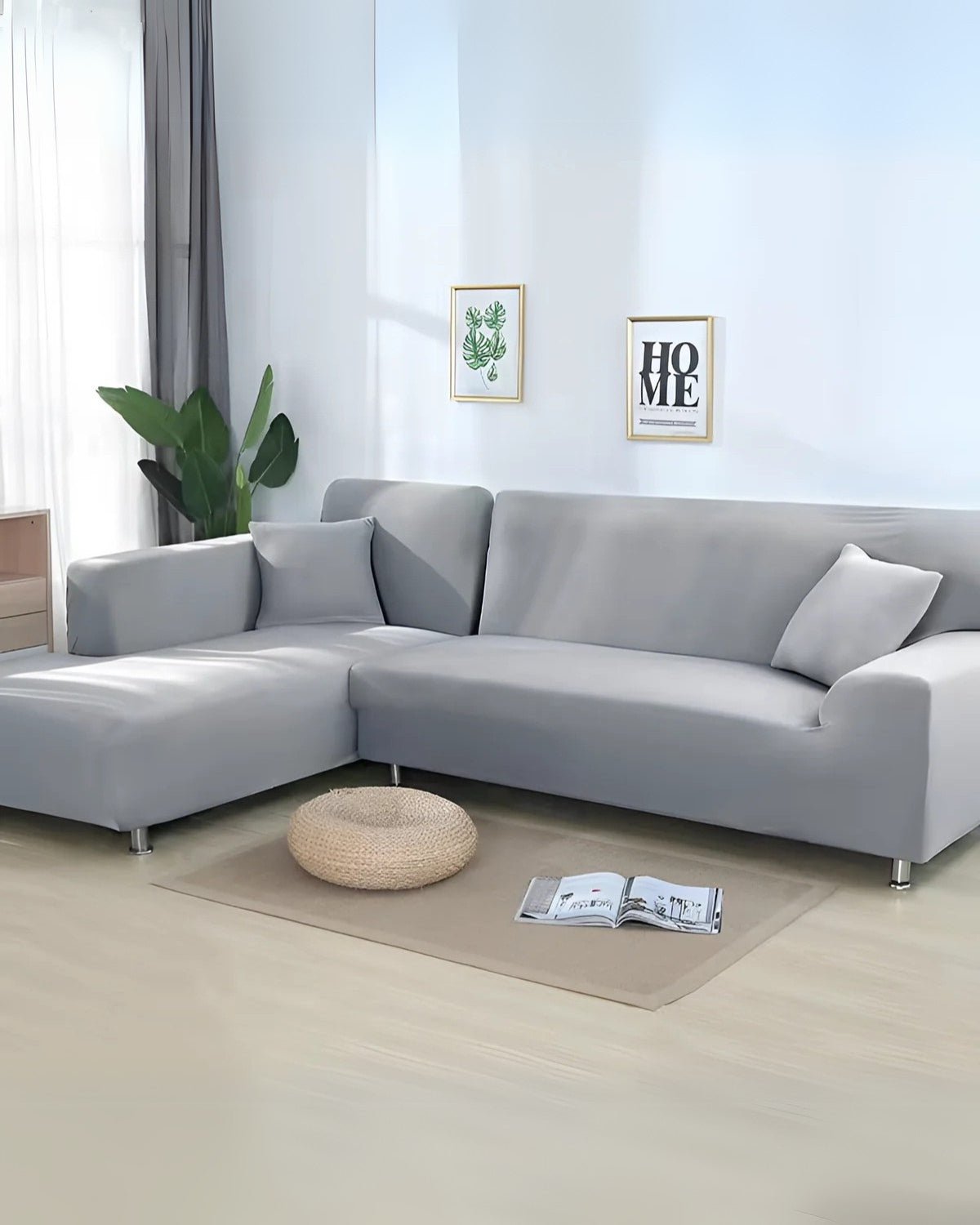 Modular sofa cover for sectional sofas made of flexible milk silk fabric, featuring an elegant modern design, suitable for sofas measuring 93-118 inches. 5