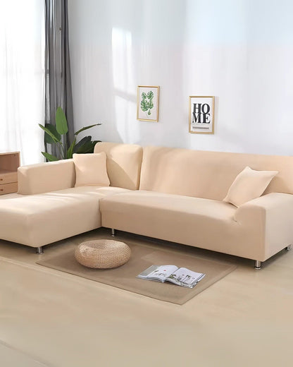 Modular sofa cover for sectional sofas made of flexible milk silk fabric, featuring an elegant modern design, suitable for sofas measuring 93-118 inches. 2