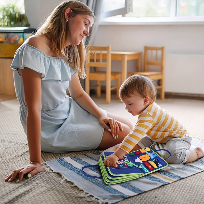 Montessori Busy Book for Toddlers ages 2-5 featuring fine motor skills activities, designed as an interactive quiet book made from soft, non 1