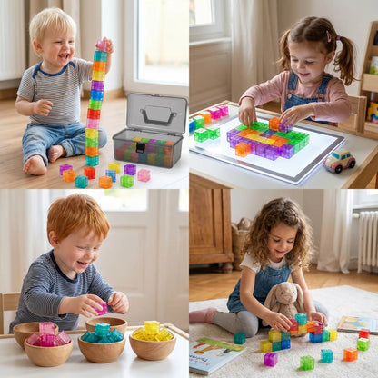 Montessori Cube Building Blocks Set for Kids, featuring durable multicolor plastic blocks designed for creative learning and educational play. 2
