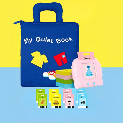 Montessori Fabric Activity Book for Toddlers featuring 10 interactive pages designed for hands-on learning and sensory exploration. 1