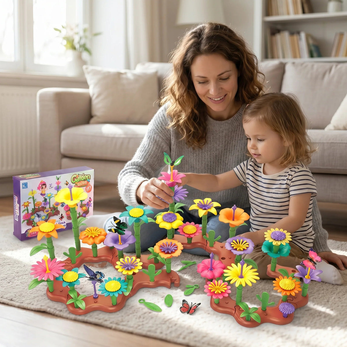 Montessori Flower Building Set for Kids featuring vibrant, colorful pieces designed to enhance hands-on learning and fine motor skills, perfect for creative play and educational development 3