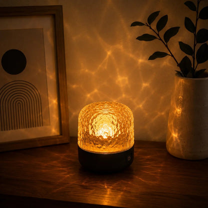Mood lamp featuring a crystal glass design, equipped with a Bluetooth speaker and adjustable light settings for a customizable ambiance. 3