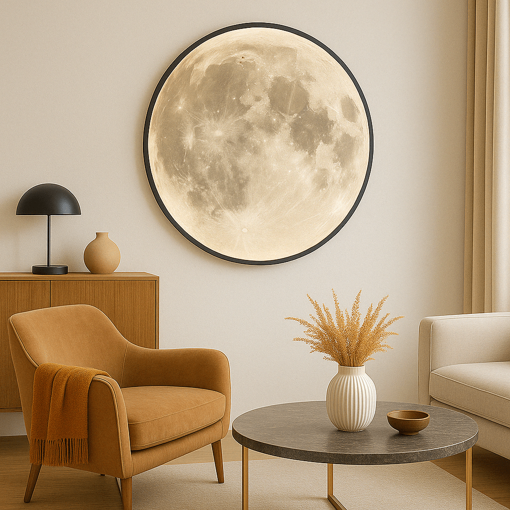 Moon Wall Lamp featuring a soft LED glow, designed for modern outdoor spaces, made from eco-friendly acrylic and iron, available in sizes 40-100 4