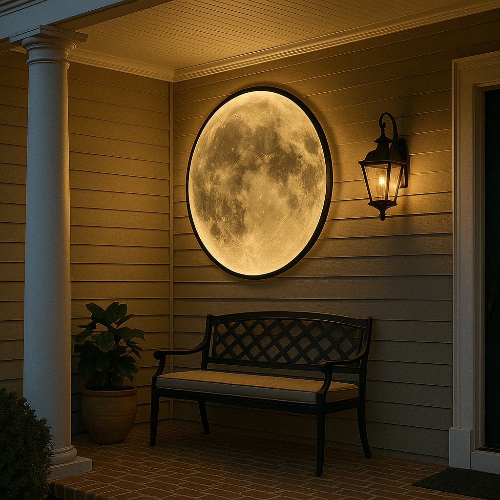 Moon Wall Lamp featuring a soft LED glow, designed for modern outdoor spaces, made from eco-friendly acrylic and iron, available in sizes 40-100 3