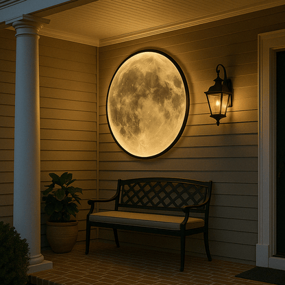 Moon Wall Lamp featuring a soft LED glow, designed for modern outdoor spaces, made from eco-friendly acrylic and iron, available in sizes 40-100 3