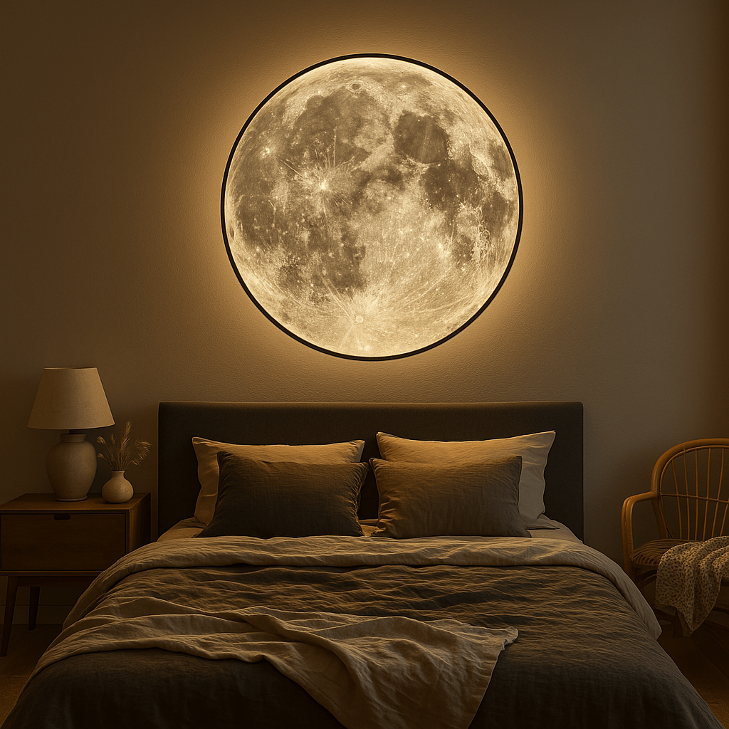 Moon Wall Lamp featuring a soft LED glow, designed for modern outdoor spaces, made from eco-friendly acrylic and iron, available in sizes 40-100 2