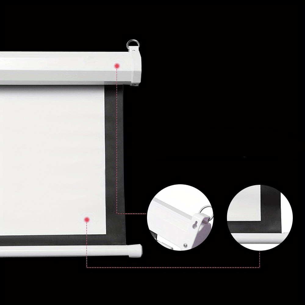 Motorized projector screen with remote control, featuring a 100-inch matte white high contrast display, ideal for home theater setups. 5
