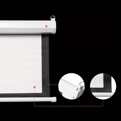Motorized projector screen with remote control, featuring a 100-inch matte white high contrast display, ideal for home theater setups. 5