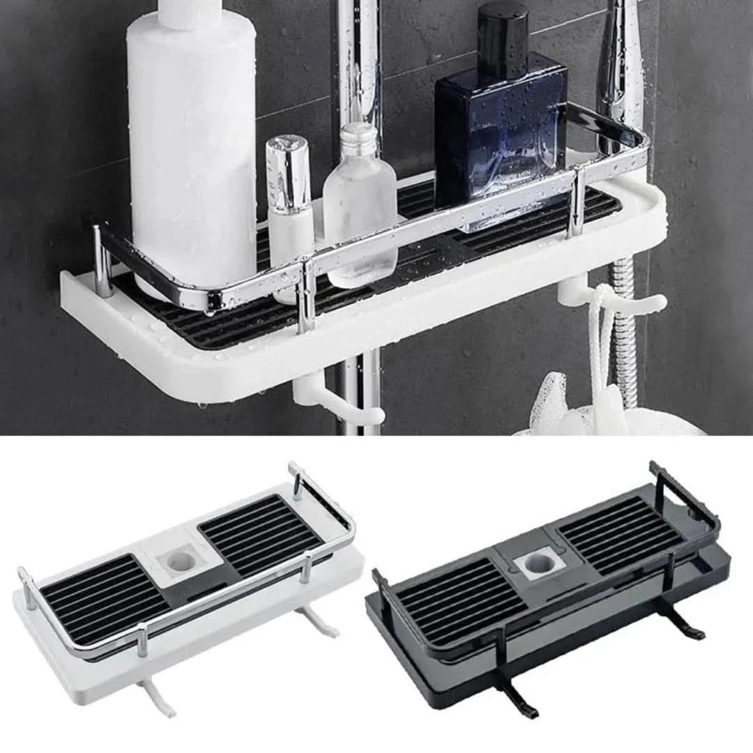 Multifunctional storage rack made of durable ABS plastic, featuring tool-less installation, ideal for organizing bathroom, kitchen, and living room spaces. 0