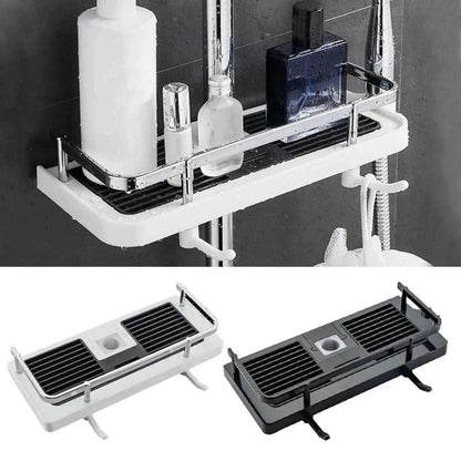 Multifunctional storage rack made of durable ABS plastic, featuring tool-less installation, ideal for organizing bathroom, kitchen, and living room spaces. 0