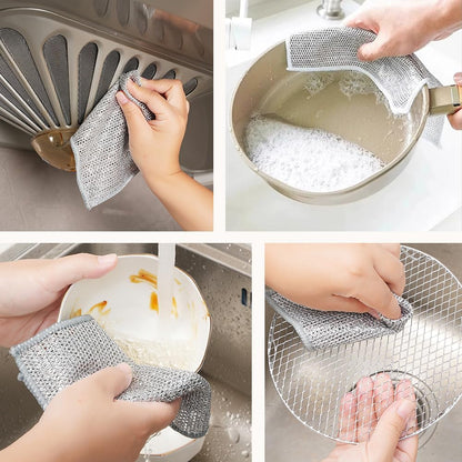 Multifunctional wire cleaning cloth set of 10, 20 x 20 cm, made of quick-drying silver fabric, ideal for removing 4