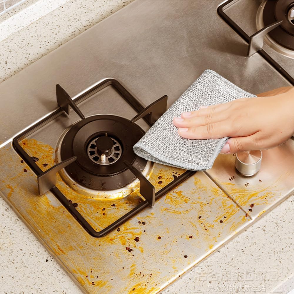 Multifunctional wire cleaning cloth set of 10, 20 x 20 cm, made of quick-drying silver fabric, ideal for removing 5