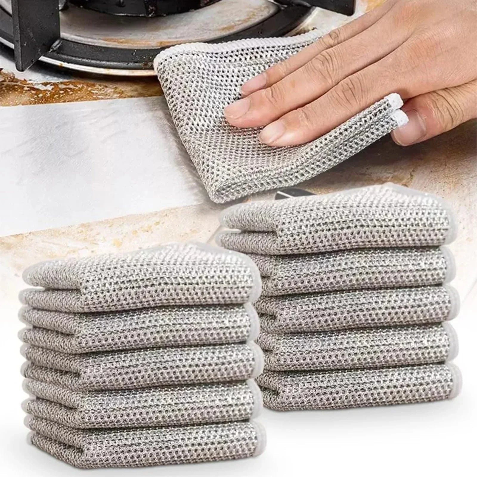 Multifunctional wire cleaning cloth set of 10, 20 x 20 cm, made of quick-drying silver fabric, ideal for removing 0