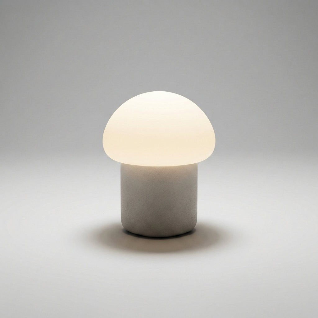 Mushroom table lamp featuring a modern minimalist design with soft LED light, perfect for bedside and nightstand use. 4